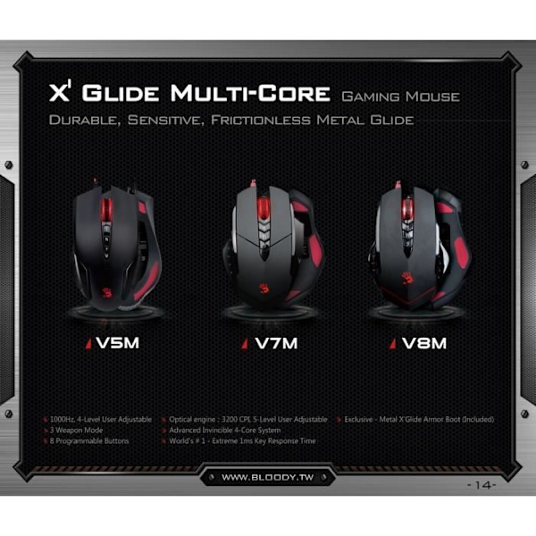 A4tech Bloody V7M USB Gamer Laser Mouse - Sort - 7 knapper - 3200 dpi