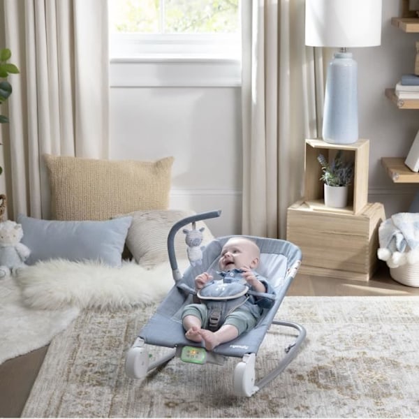 INGENUITY Happy vatsatuoli - Chambray, kiinteä tai keinuva asento, erittäin kompakti kokoontaittuva säilytyspussilla Blå