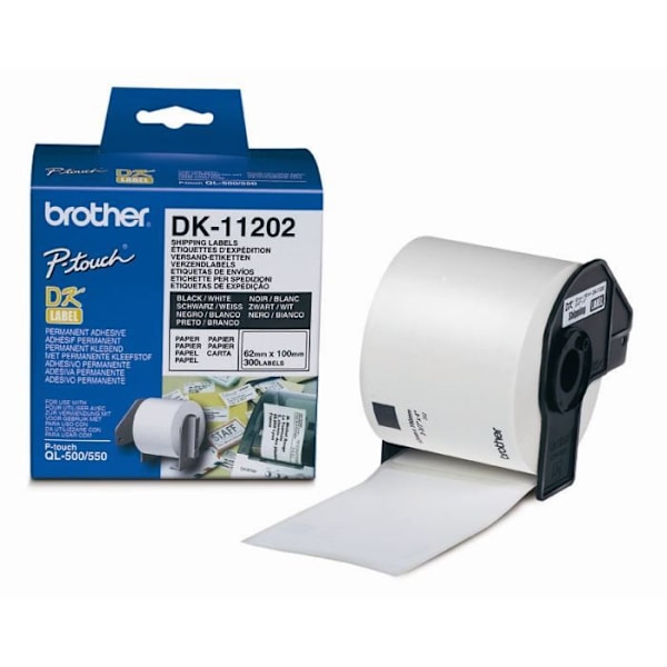 Brother P-TOUCH DK-11202 fraktetiketter - 62x100 mm - 300 etiketter