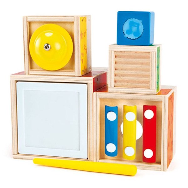 Häckande speldosor - Hape - 5 träinstrument - För barn från 18 månader Beige