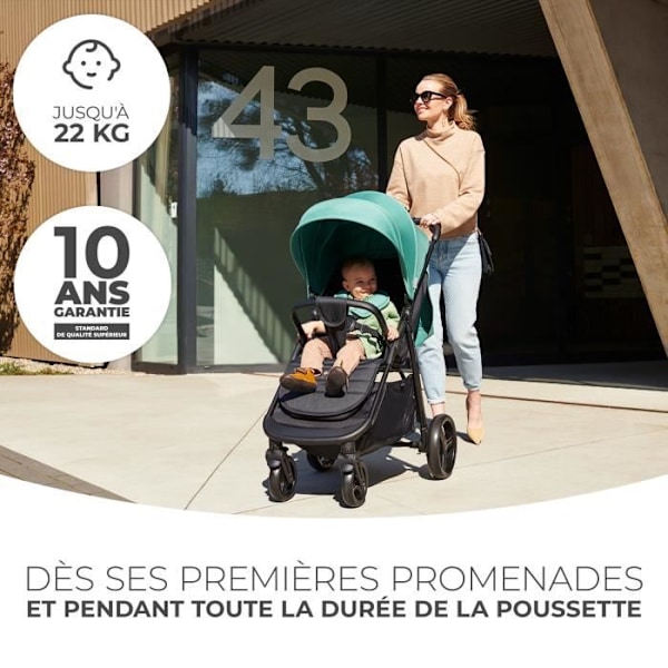 Folding-stokkevogn op til 22 kg - KINDERKRAFT RINE - Holdbare skumhjul - Vandtæt med UPF 50+ filtrering - Sammenklappelig - Sort sort