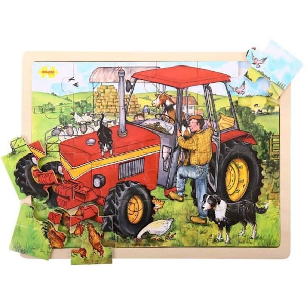 Bigjigs Tray Puzzle - Traktor Flerfärgad