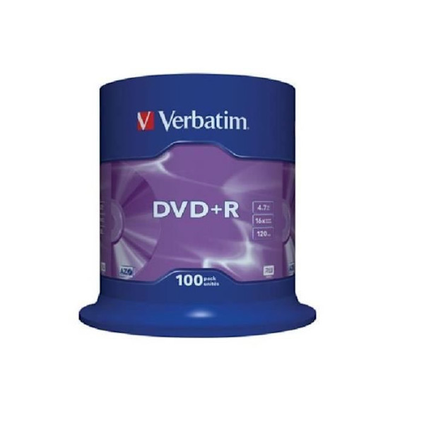 Verbatim DVD+R x 100 - 4,7 Gt - DVD+R - Kapasiteetti 4,7 Gt - 16x kirjoitusnopeus - Kara 100 kappaletta