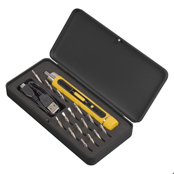 Powerplus Batteriskruetrækker POWX00416 - Trådløs Præcisionsskruetrækker, Let og Kompakt med 4 V, LED-belysning, USB-opladning Gul