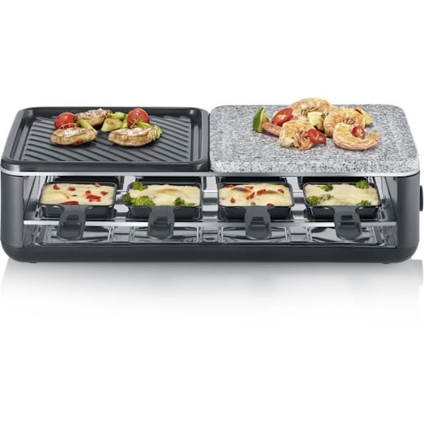 SEVERIN raclette-laite - RG2366 - Jopa 8 henkilöä - Luonnonkivinen ja käännettävä paistolevy - 1300W sort