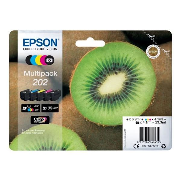 Alkuperäinen Multipack 202 mustepatruuna - EPSON - musta, keltainen, syaani, magenta, valokuvamusta - Claria Home Ink