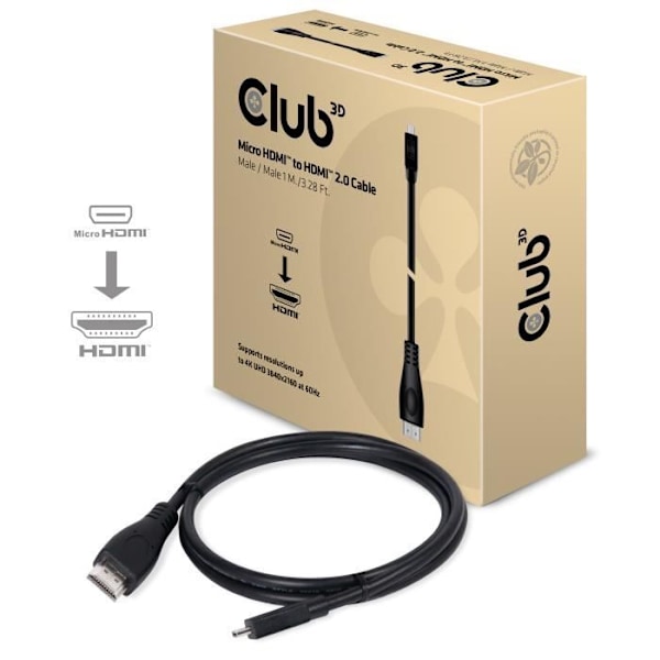 Club 3D Micro HDMI til HDMI 2.0 UHD 4K60Hz kabel 1 meter M-M (CAC-1351)