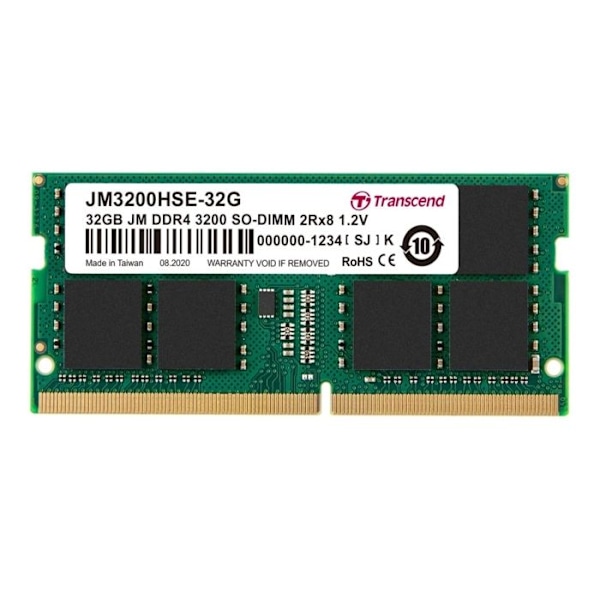 Transcend 32 GB PC RAM Hukommelse JM DDR5 4800 U-DIMM 2Rx8 2Gx8 CL40 1.1V - grøn - 32 GB