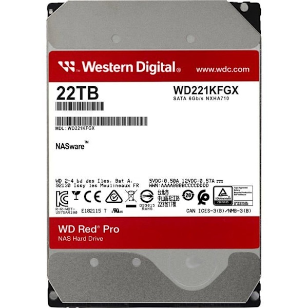 3,5' 22TB hårddisk hårddisk - WESTERN DIGITAL - WD RED PRO