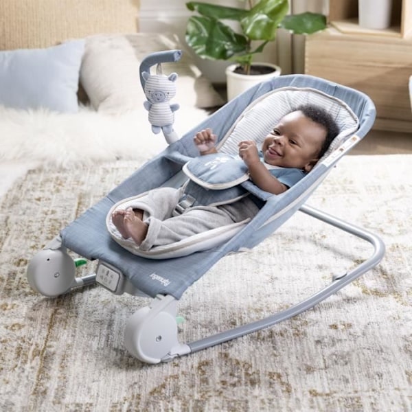 INGENUITY Happy vatsatuoli - Chambray, kiinteä tai keinuva asento, erittäin kompakti kokoontaittuva säilytyspussilla Blå