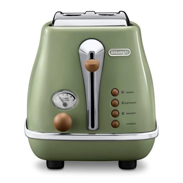 Brødrister - Delonghi - Icona Vintage - 2 skiver - 6 positioner - Olivengrøn/chokolade