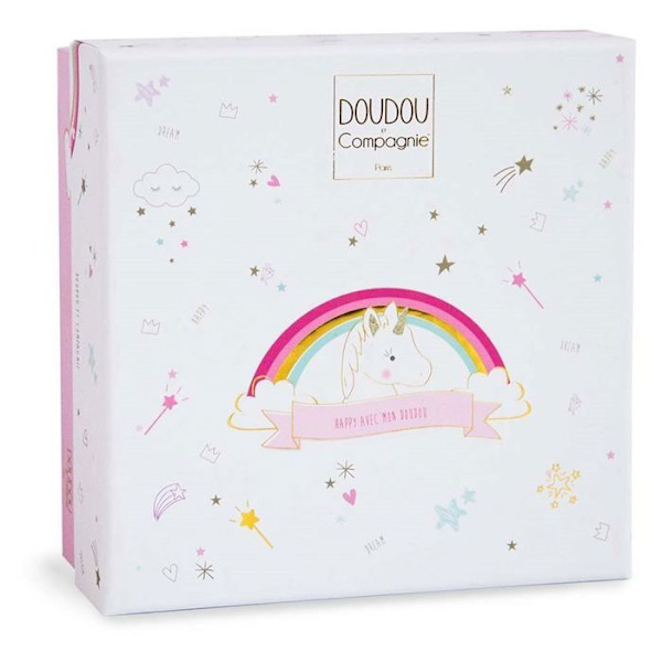 Doudou unicorn DOUDOU ET COMPAGNIE - Lucie the unicorn - Bløde materialer og glitrende guld-detaljer hvid og rosa