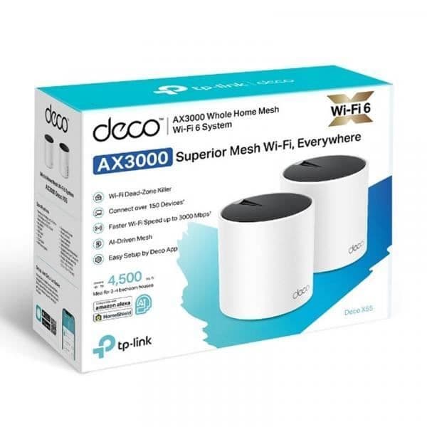 WiFi-repeater - TP-LINK - Deco X55 (2-pack) - Wi-Fi 6 - Utökad täckning - Förbättrad säkerhet