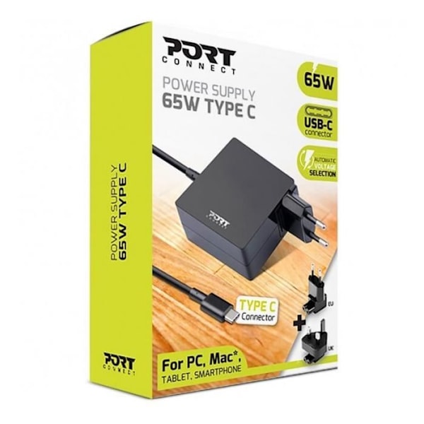 Yleiskäyttöinen USB-C 3.1 -laturi FSP CHAR UNIVERSEL 65W - musta - TU
