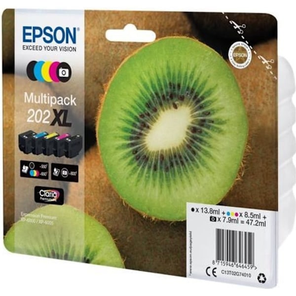 EPSON Multipack 202XL blækpatron - Pakke med 5 - Høj kapacitet - Sort, Gul, Cyan, Magenta, Fotosort