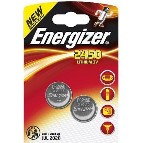 Energizer-pakkaus, jossa on 2 CR 2450 FSB2 -litiumparistoa