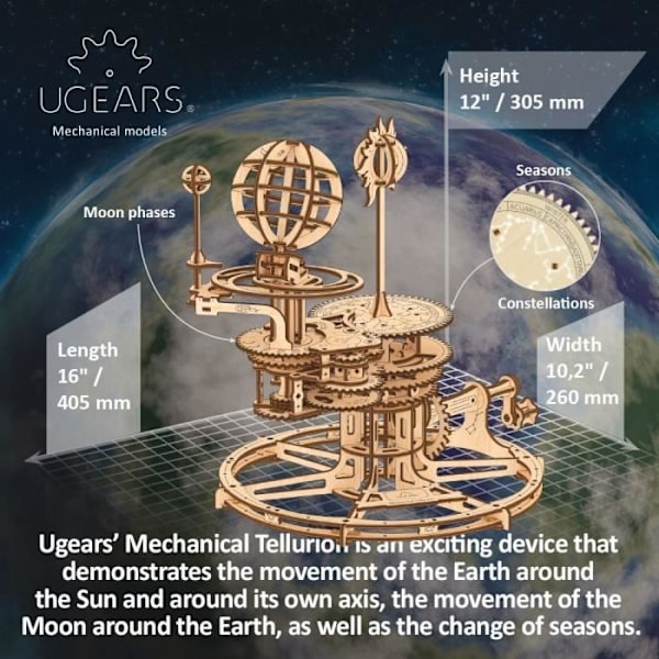 UGEARS Solar System Model Kit - Tellurion mekanisk træmodel til at bygge puslespil til voksne og børn - Planetarium D