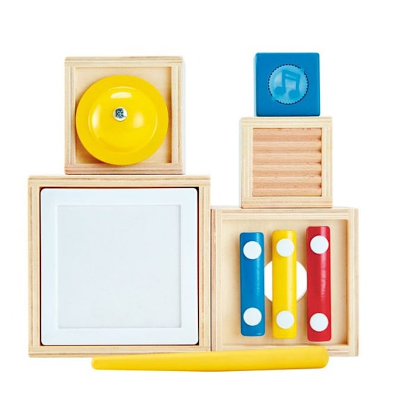 Häckande speldosor - Hape - 5 träinstrument - För barn från 18 månader Beige