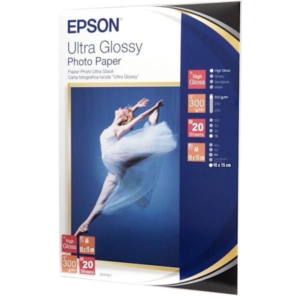 Ultraglansigt fotopapper - EPSON - C13S041926 - 300g - 20 ark - A6-format (10x15cm)