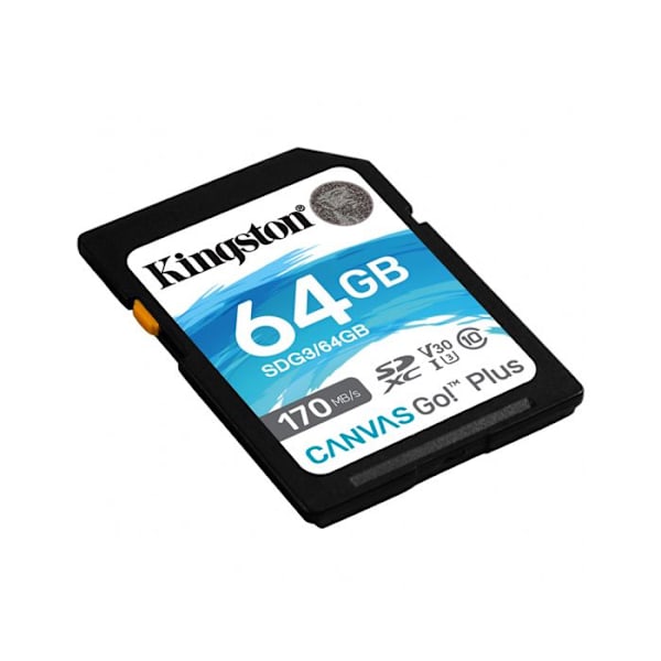 Kingston SDG3/64 Gt SD-kortin muistikortti (64 Gt SDXC Canvas Go Plus 170R C10 UHS-I U3 V30)
