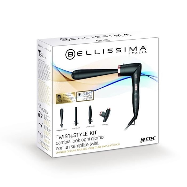 Styler - BELLISSIMA - Twist & Styl Kit - Sort - Temperatur 190°C - Rotation til styling Sort og rosa guld