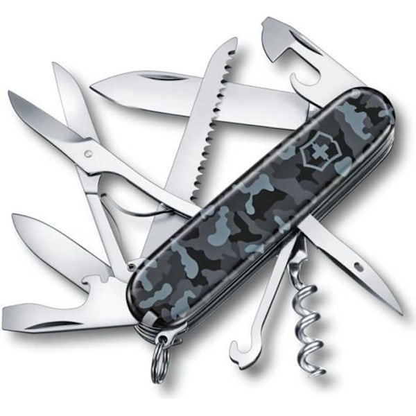 Svensk kniv - Victorinox - Huntsman - 15 funktioner - Camouflage Navy - Rustfrit stål Camouflage