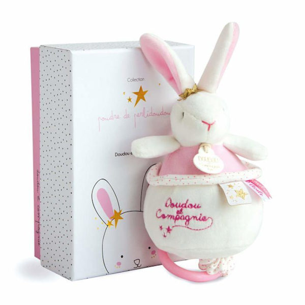 DOUDOU ET COMPAGNIE - Kanin Blomster - Musikalsk bamse til baby - Hvid og lyserød - 15 cm Lyserød