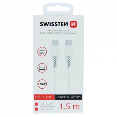 USB C till USB-kabel (1,5m) 100W - Swissten - Vit
