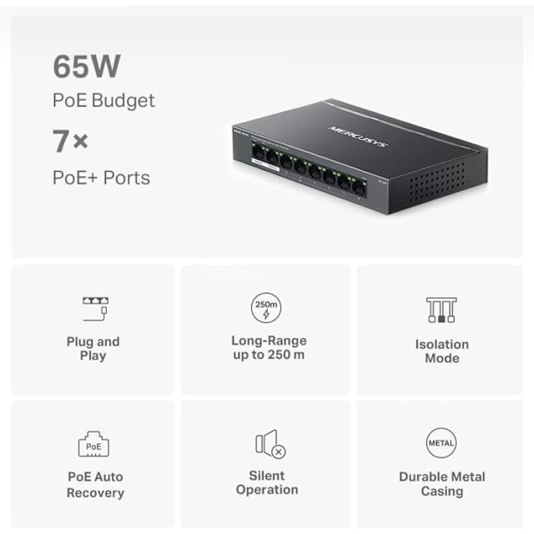 Switch - MERCUSYS - MS108GP - 8 portar - Gigabit Ethernet - Power over Ethernet (PoE)