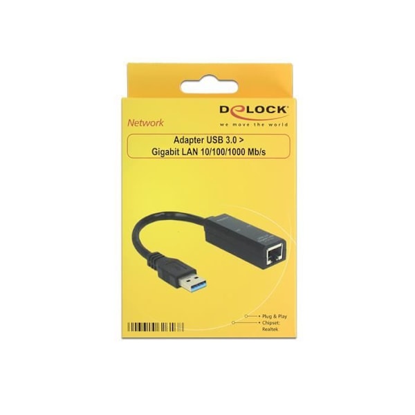 Netværksadapter - DELOCK - 62616 - USB 3.0 - Gigabit Ethernet - Drevet af USB