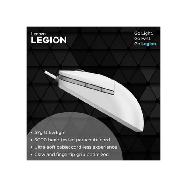 Mus - Lenovo - Legion M300s - Optisk 8000 dpi - USB Typ A - Vit
