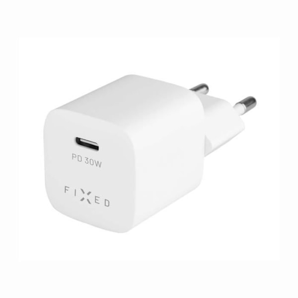 FAST mininetværksoplader med USB-C-udgang og USB-C-USB-C kabelsæt, PD-understøttelse, 1 meter, 30W, hvid