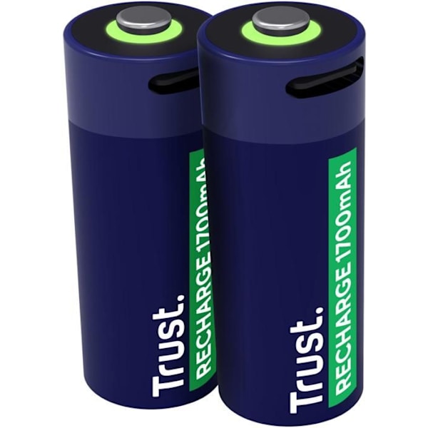 25584 Pack med 2 USB-C uppladdningsbara batterier Trust typ AA - 1700 mAh (R06) Blå
