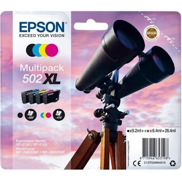 EPSON 502XL Multipack blækpatron - Pakke med 4 - XL - Sort, Gul, Cyan, Magenta