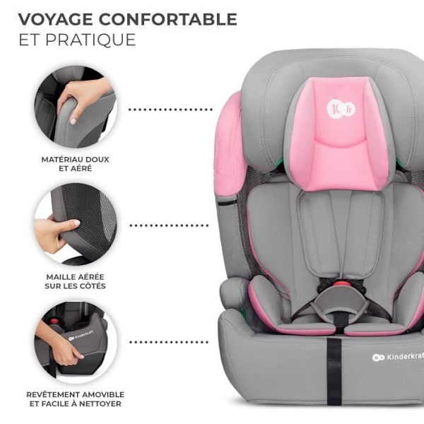 I-size turvaistuin 76-150 cm - KINDERKRAFT COMFORT UP2 - Säädettävä pääntuki - Nopea asennus - 15 kuukautta - 12 vuotta - Vaaleanpunainen Lyserød