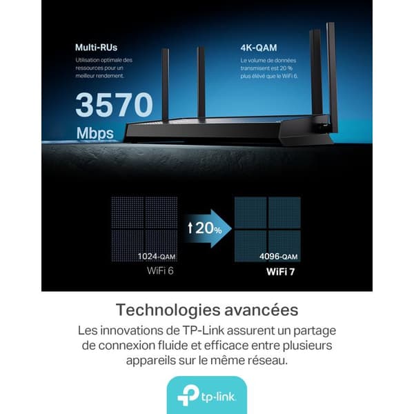 Dual-Band WiFi Router - TP-Link - BE3600 - 3,6 Gbit/s - 2,5G Multi-Gigabit-portar - Svart