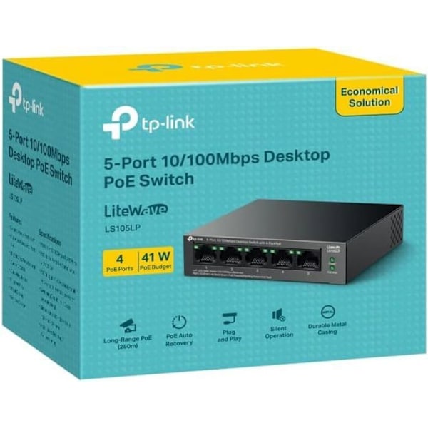 TP-LINK LS105LP Switch 5-Port 10/100Mbps Skrivbordsswitch med 4-Port PoE Svart