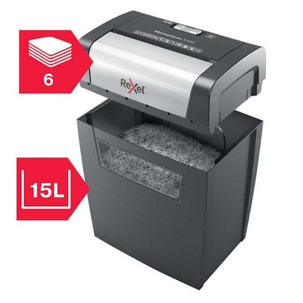 Asiakirjansilppuri - Rexel - Momentum X406 - Ristileikkaus - 6 arkkia - 15 litraa