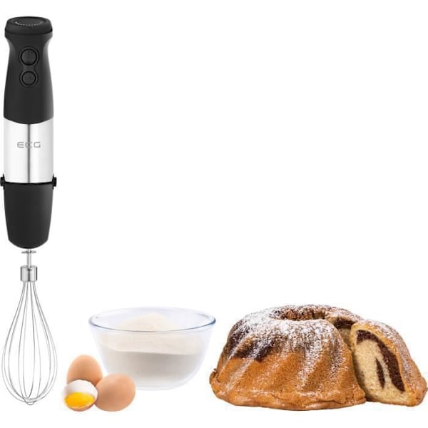 Mixers håndblender ECG RM 750 – 750 W – rustfrit stål fod – piskeris, hakker 500 ml, bæger 600 ml – stille & let