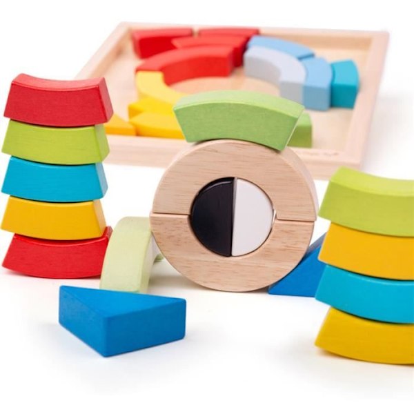 Rakennusleikit - Bigjigs - Geometriset muodot lajiteltavaksi - 36 puukappaletta - Sopii yli 3-vuotiaille - Sekä tytöille että pojille