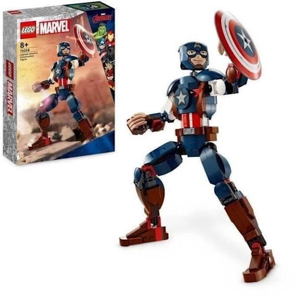 LEGO® Marvel 76258 Kapteeni Amerikka -minihahmo, jossa on kilpi, lelu ja Avengers -koristeet Blå, brun, hvid og rød