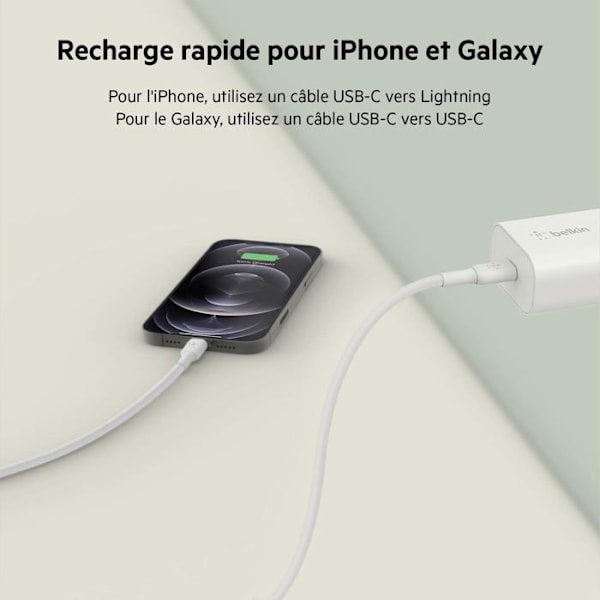 Laddare - Belkin - 25W USB-C PD PPS - 1m - Snabbladdning - Smartphone/Tablet Vit