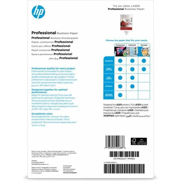 hp hp prof matte lj a4 200g 150sh fsc papir HP 7MV80A patron. Papirstørrelse: A4 (210x297 mm), Anbefalet brug: