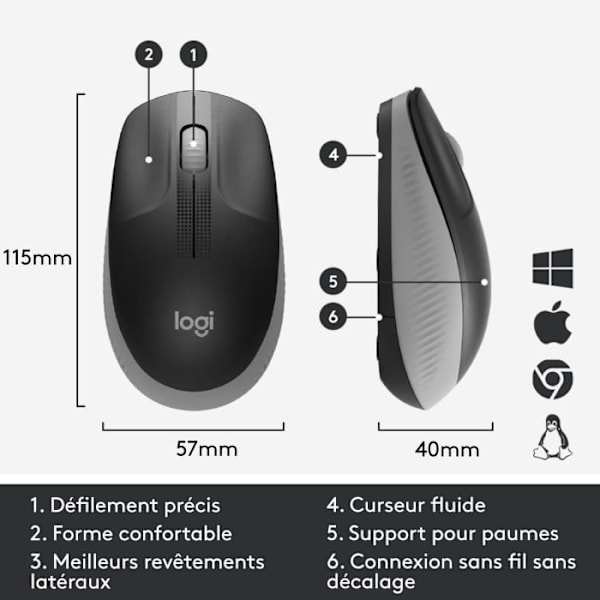 Ergonomisk trådlös mus - Logitech - M190 - Grå