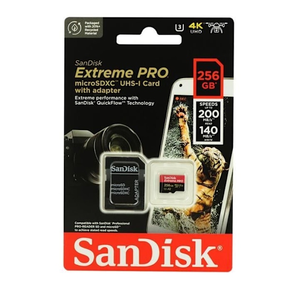 SanDisk Extreme Pro microSDXC 256GB Class 10 UHS-I U3 V30 200MB/S 140MB/S A2 C10 Muistikortti