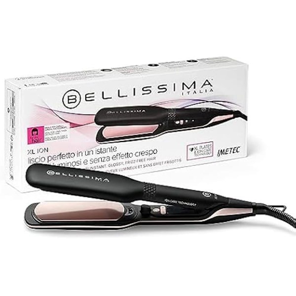 Bellissima XL ION - Glattejern til Lange og Krøllede Hår - Store Plader - Keramisk & Keratin Overflade - Ion Care Teknologi sort