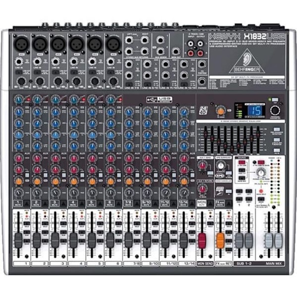 BEHRINGER X1832USB Mixer og Interface - 6 mikrofonkanaler - 3 EQ-bånd - Effektprocessor