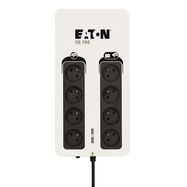 Inverter/Multi-socket/Lynbeskytter - EATON 3S 700 FR - Off-line UPS - 3S700F - 700VA (8 franske stikkontakter + 1 tel beskyttelsesstik + 2 stk.