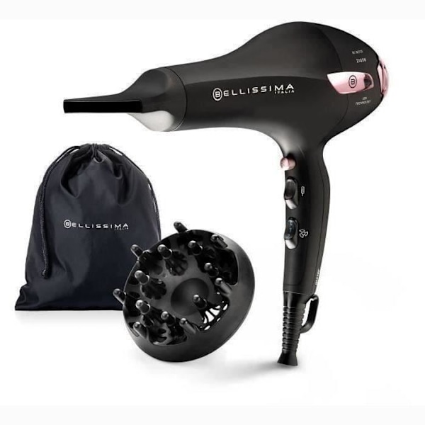Hårtørrer - Bellissima - Professional Ionic Lightweight P7 3000 - Koncentrator + Diffuser - 3 hurtigtørrende temperaturer - 2100W Sort og pink