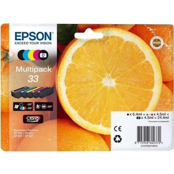 EPSON Multipack 33 - Appelsiner - Sort, gul, cyan, magenta, fotosort (C13T33374021)